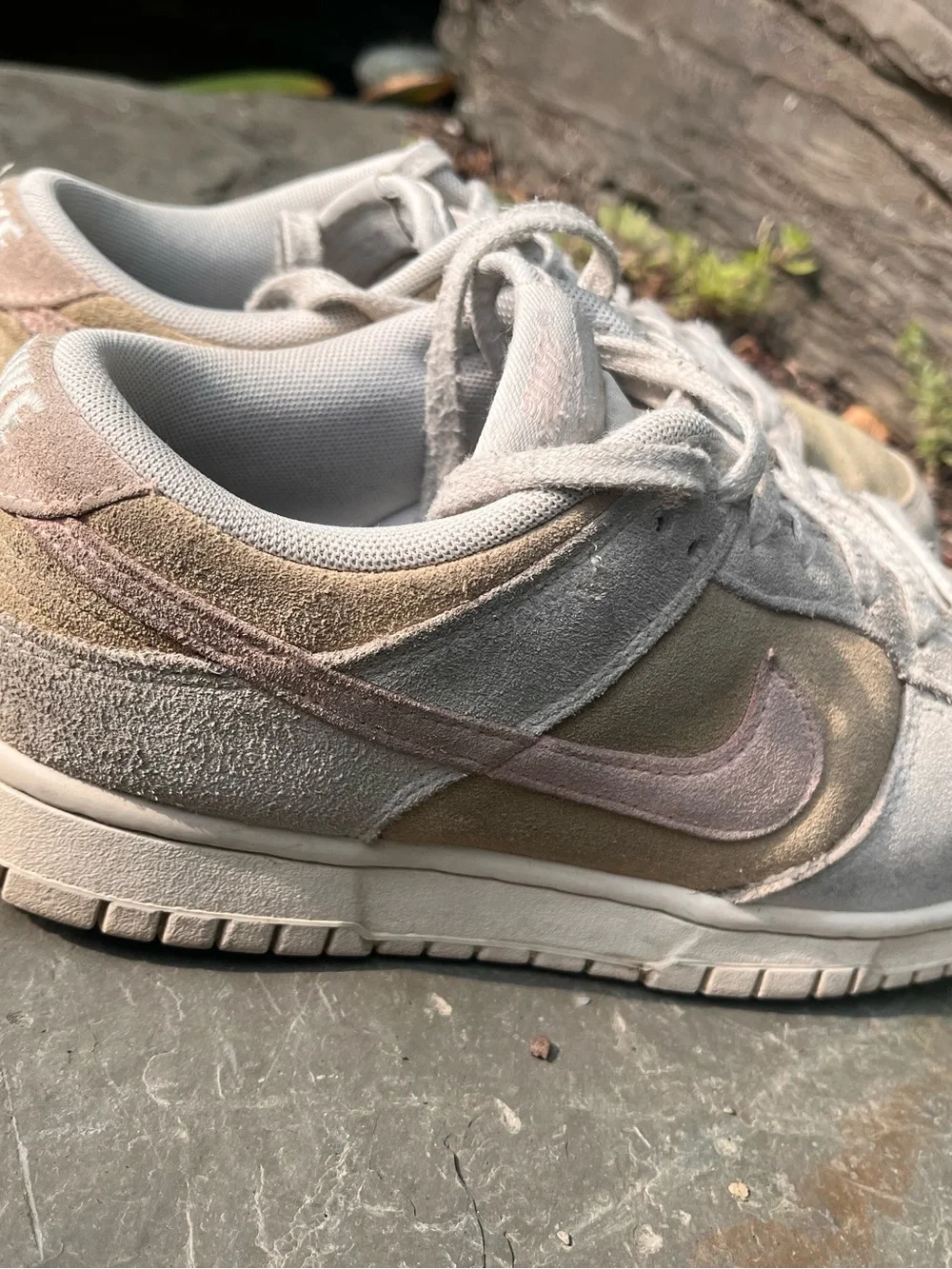 Nike Dunk Low-Suede Sneakers in Beige and Pink